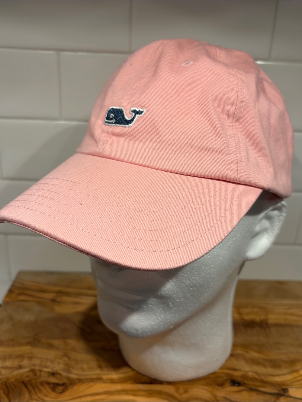 Vineyard Vines Classic Whale Logo Leather Strapback Dad Hat Adjustable Pink Cap